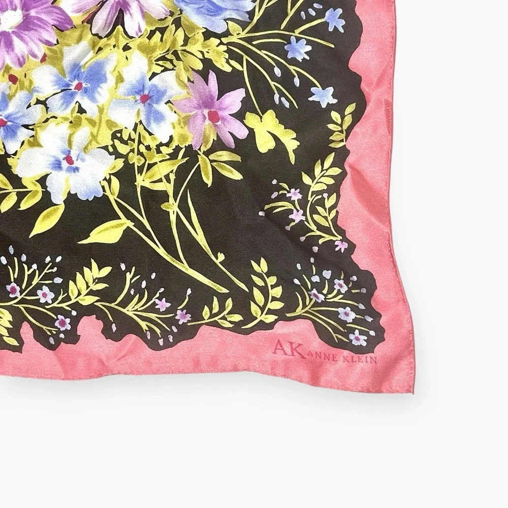 Vintage Anne Klein Scarf Bouquet Floral Silk 21